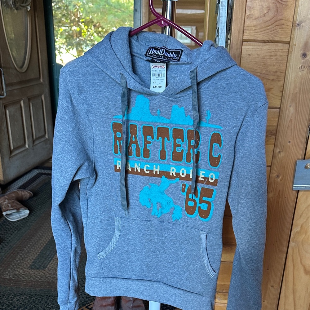 Gray Boot Daddy Hoodie with Graphic Print